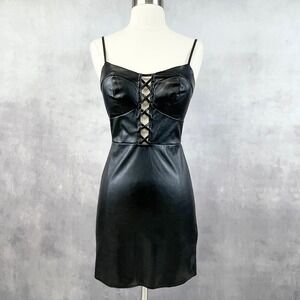 Max + Ash Womens Faux Leather Mini Dress Small Biker Cyberpunk Club Corset Edgy